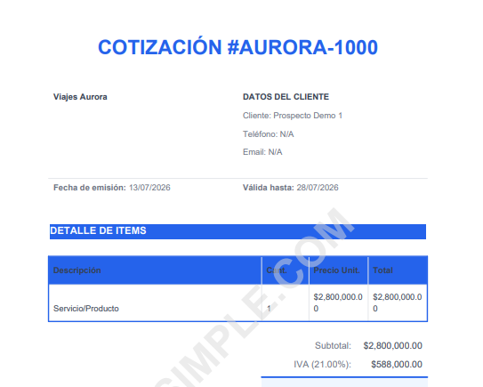 PDF de cotizacion profesional
